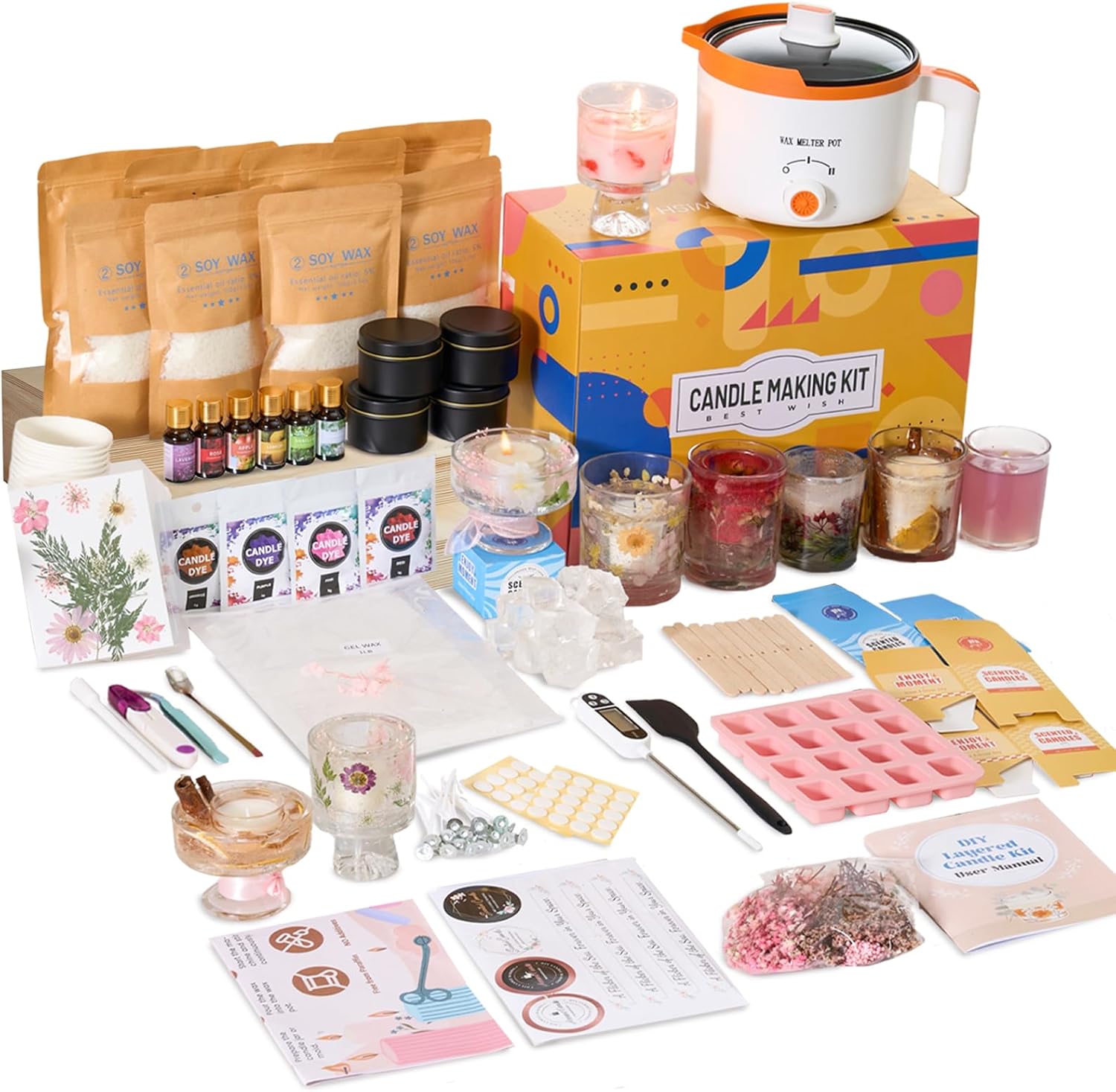 Candle Making Kit For Adults - 2-in-1 Soja- & Gelwachs DIY Kerzenherstellungs-Set
